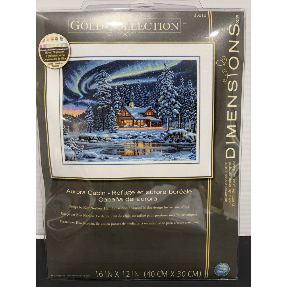 Dimensions Counted Cross Stitch Kit Gold Collection Aurora Cabin 35212 New